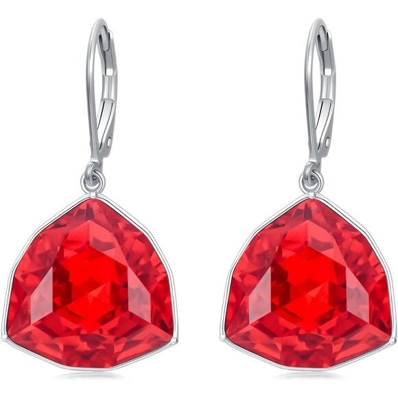 Sterling Silver Ruby Simple Geometric Birthstone Dangle Drop Earring Jewelry - Picture 1 of 5